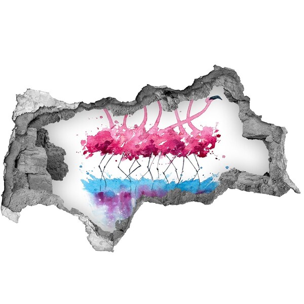 Wandbilder 3D Mauerdurchbruch Flamingos im gefärbten Wasser