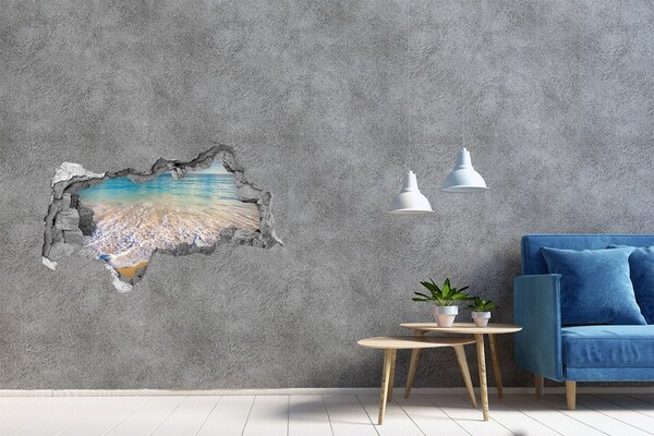 3D Wandtattoos Mauerdurchbruch Karibischer Strand durch ein Loch in der Wand