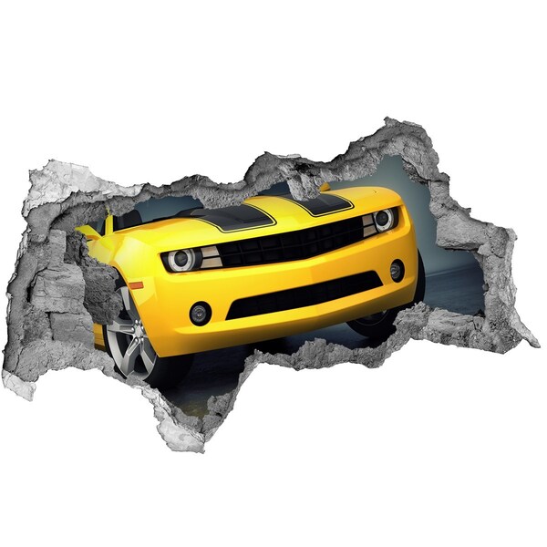 Wandtattoos Mauerdurchbruch Eine zerstörte Mauer mit einem gelben Auto