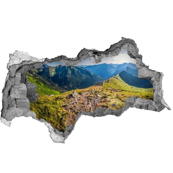 Wandbilder 3D Mauerdurchbruch Berglandschaft durch ein Loch in der Wand