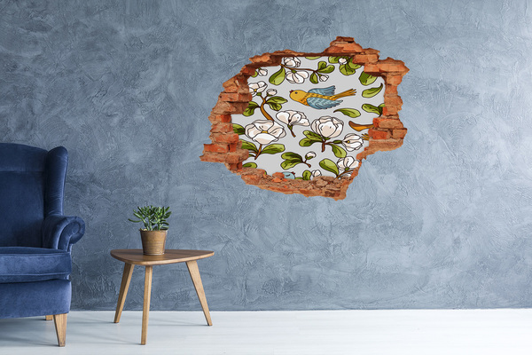 Wandtattoos Loch in der Wand Blumenparadies mit einem Vogel