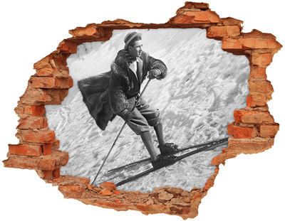 Wandtattoos Loch Winterskifahrer im Retro-Stil