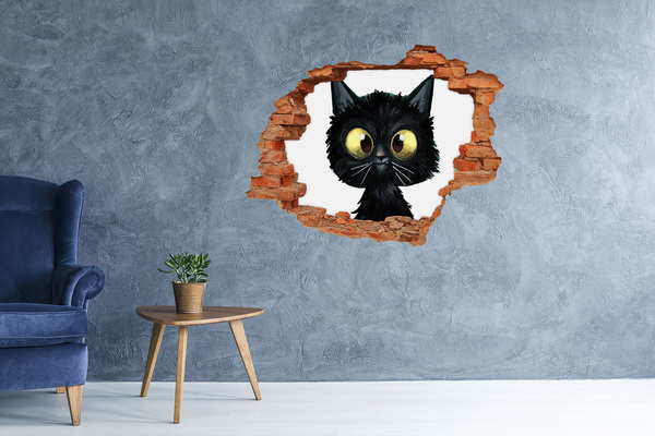 Wandbilder 3D Mauerdurchbruch Schwarze Katze in einem Loch in der Wand