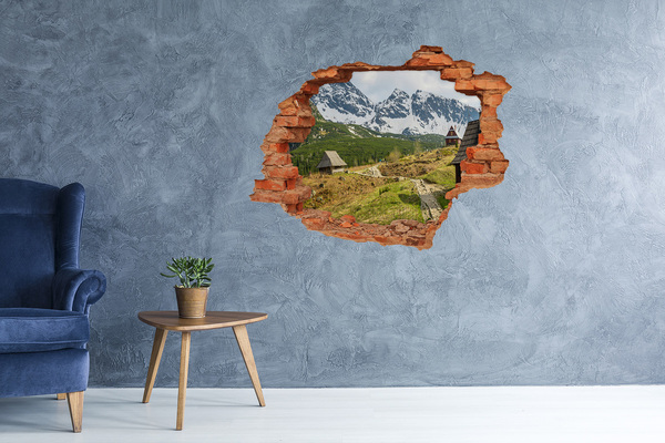 3D Loch Aufkleber Berglandschaft mit einem Dorf