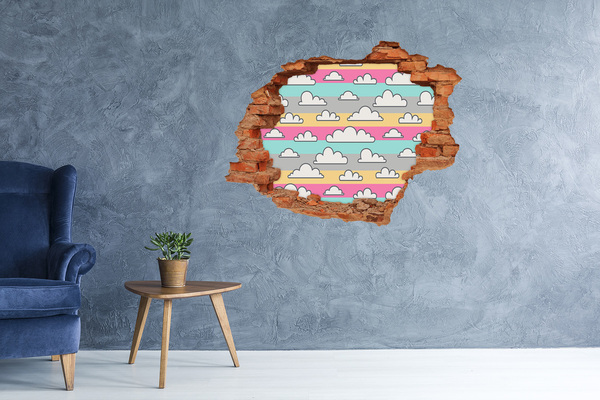 Wandtattoos Loch in der Wand Bunte Wolken auf gestreiftem Hintergrund