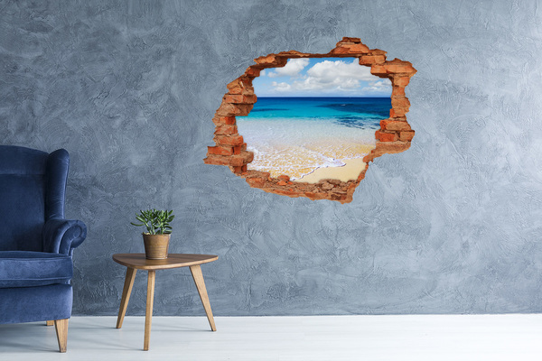 Wandbilder 3D Mauerdurchbruch Karibischer Strand durch ein Loch in der Wand