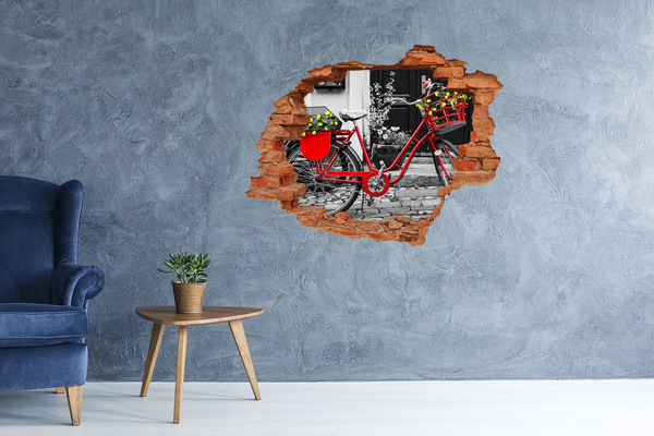 Wandtattoos 3D Optik Loch Ein rotes Fahrrad im städtischen Umfeld