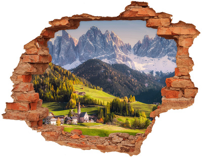 Wandtattoos 3D Optik Loch Ein Bergtal mit einem malerischen Dorf
