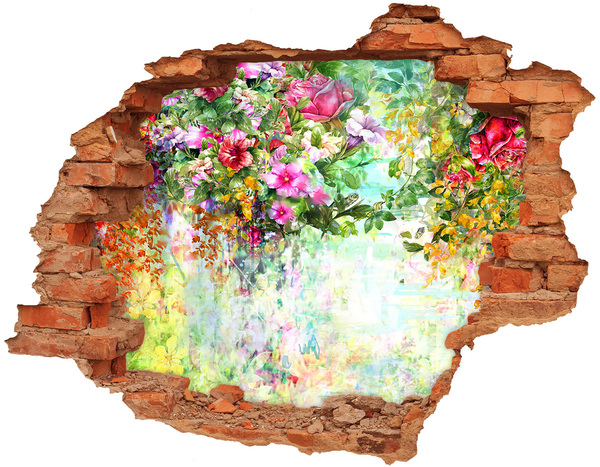 3D Loch Aufkleber Ein Blumenparadies hinter der Mauer