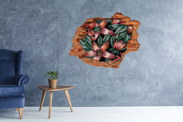 Wandbilder 3D Mauerdurchbruch Ein Blumenmuster an einer beschädigten Wand