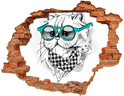 Wandtattoos 3D Optik Loch Stilvolle Katze mit Brille
