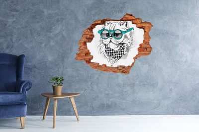 Wandtattoos 3D Optik Loch Stilvolle Katze mit Brille
