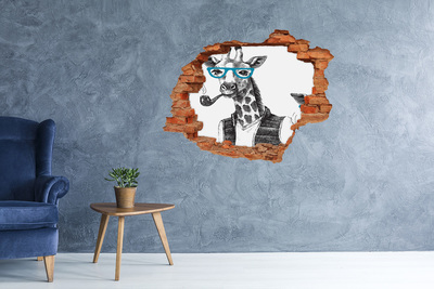 Wandtattoos Loch in der Wand Giraffe mit Brille und Pfeife