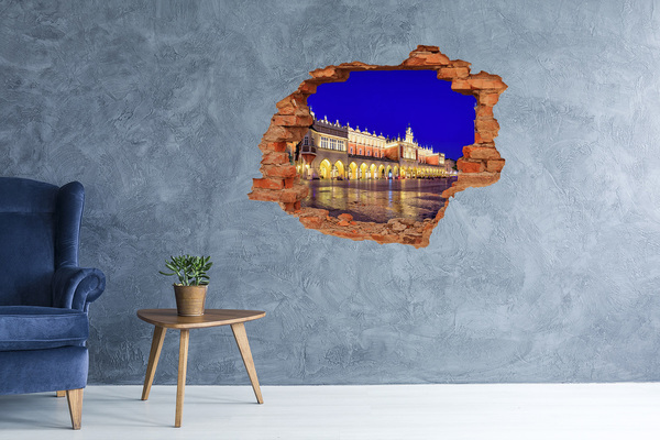 3D Loch Aufkleber Der Krakauer Hauptmarkt bei Nacht