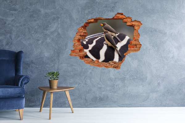 Wandtattoos 3D Optik Loch Vögel auf dem Rücken eines Zebras