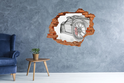 Wandtattoos 3D Optik Loch Rennwagen mit Loch in der Wand