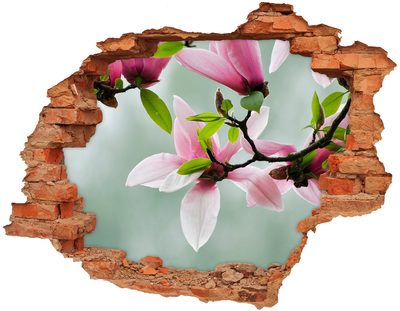 3D Loch Aufkleber Magnolienblüten an einer beschädigten Mauer