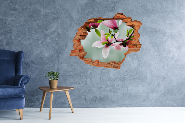 3D Loch Aufkleber Magnolienblüten an einer beschädigten Mauer