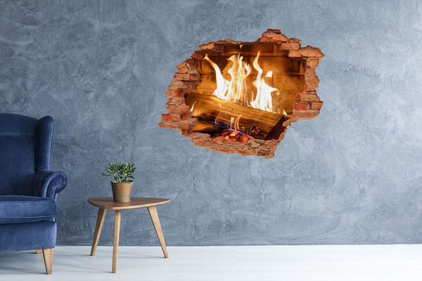 3D Loch Aufkleber Brennender Kamin