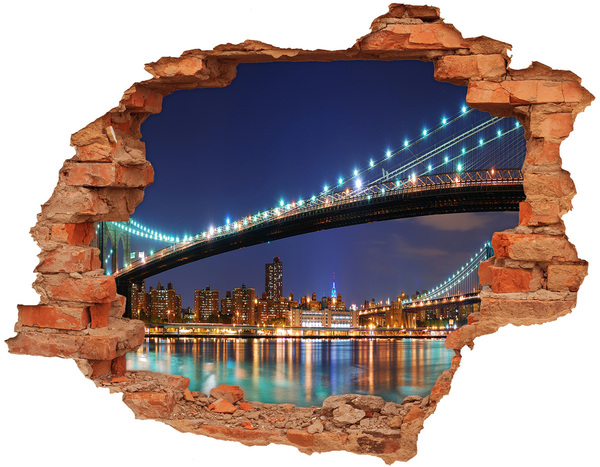 Wandbilder 3D Mauerdurchbruch Brooklyn Bridge bei Nacht