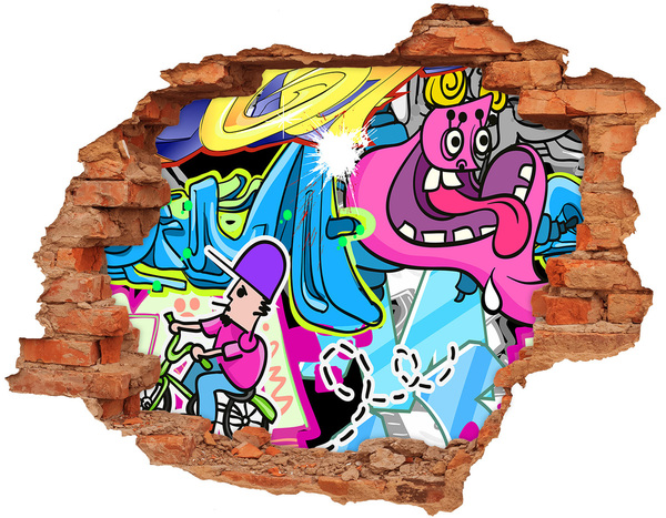 Wandtattoos Loch in der Wand Ein farbenfrohes Wandgemälde mit Figuren und Graffiti