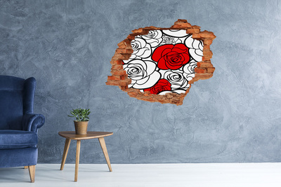 Wandtattoos Loch Rote Rosen in einem Loch in der Wand
