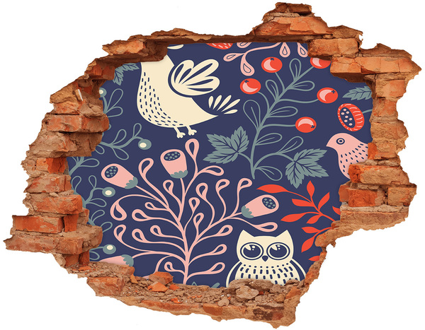 Wandtattoos 3D Optik Loch Blumenmuster mit Eulen