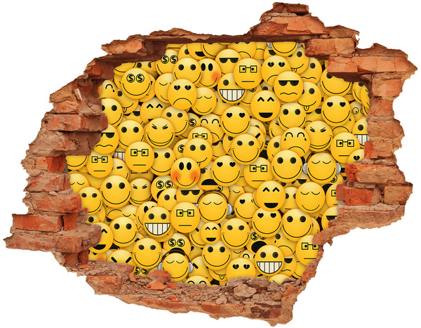 Wandbilder 3D Mauerdurchbruch Lächelnde Emojis in einem Loch in der Wand
