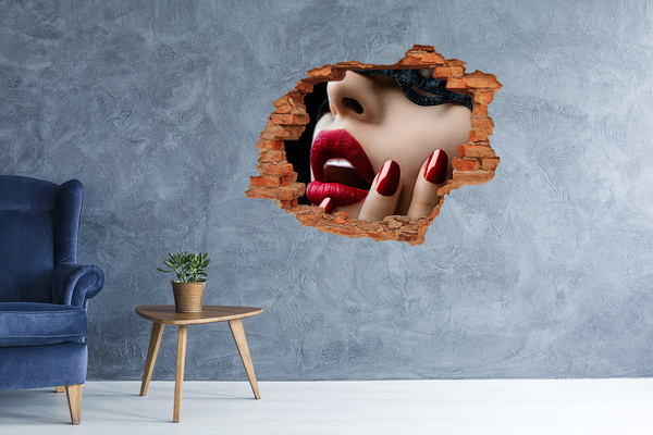 Wandtattoos Loch in der Wand Sinnliche Frau mit roten Lippen