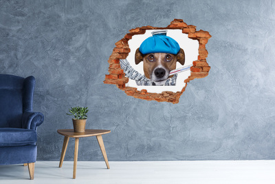 Wandtattoos Loch in der Wand Kranker Hund mit Hut