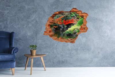 Wandbilder 3D Mauerdurchbruch Japanische Brücke im Garten
