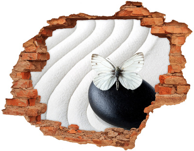 3D Loch Aufkleber Ein Schmetterling auf einem Stein in einer Zen-Umgebung