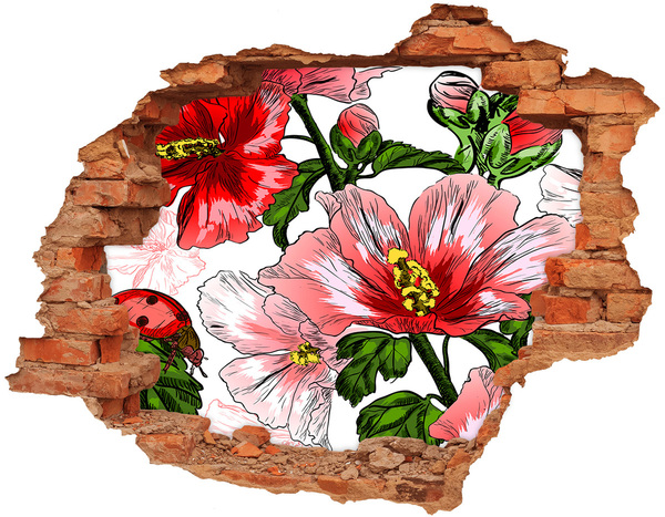 3D Loch Aufkleber Blumen in einem Loch in der Wand