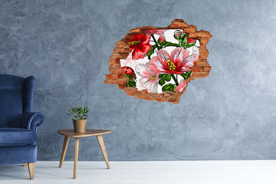 3D Loch Aufkleber Blumen in einem Loch in der Wand