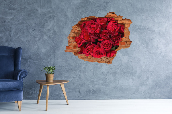 Wandbilder 3D Mauerdurchbruch Ein Strauß roter Rosen in einem Loch in der Wand