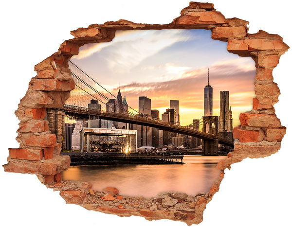 Wandtattoos 3D Optik Loch Brooklyn Bridge bei Sonnenuntergang
