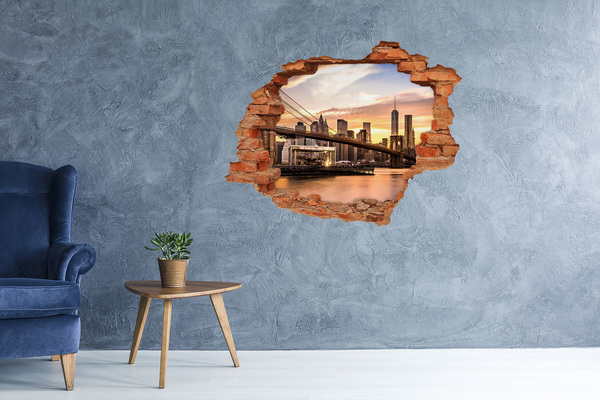 Wandtattoos 3D Optik Loch Brooklyn Bridge bei Sonnenuntergang