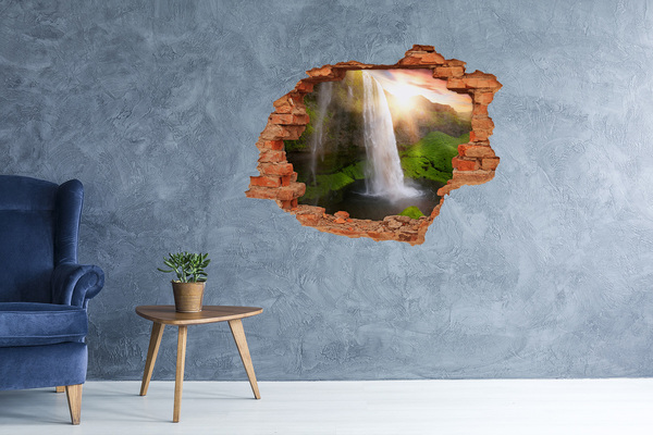 Wandtattoos 3D Optik Loch Ein Wasserfall in einer grünen Landschaft