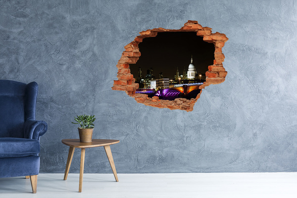 Wandtattoos Loch Nachtansicht von London durch ein Loch in der Wand