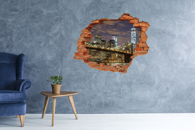 Wandtattoos Loch in der Wand Blick auf die Brooklyn Bridge bei Nacht