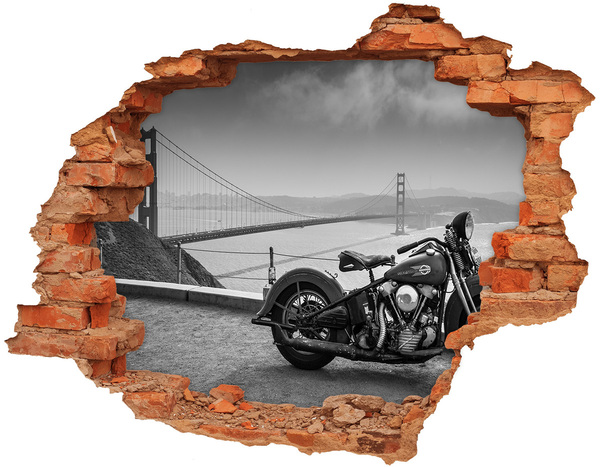 Wandtattoos 3D Optik Loch Motorrad an der Golden Gate Bridge