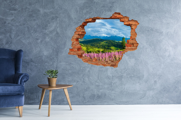 Wandbilder 3D Mauerdurchbruch Berglandschaft mit Blumen