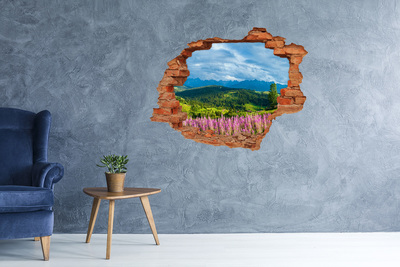 Wandbilder 3D Mauerdurchbruch Berglandschaft mit Blumen