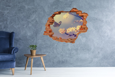 Wandtattoos Loch in der Wand Blumenlandschaft mit einem Schmetterling