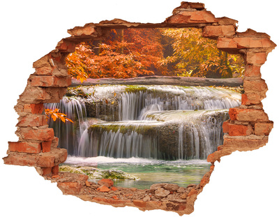 Wandbilder 3D Mauerdurchbruch Wasserfall in herbstlicher Landschaft