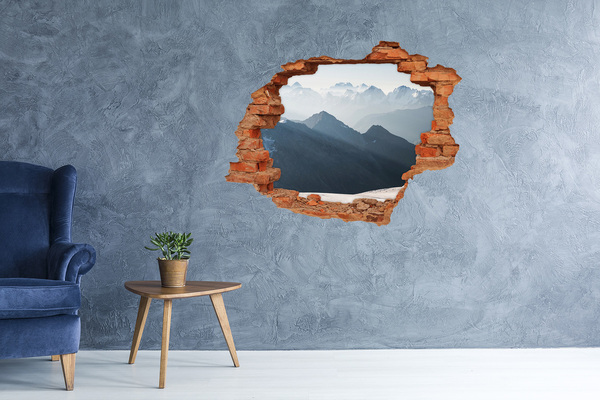 Wandtattoos 3D Optik Loch Berglandschaft durch ein Loch in der Wand