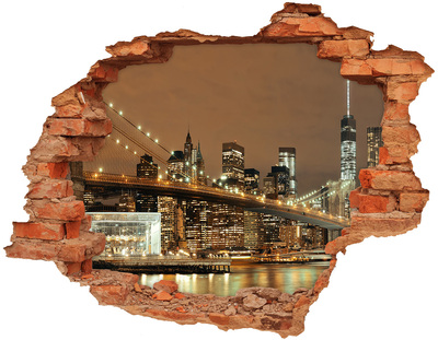 Wandbilder 3D Mauerdurchbruch New Yorker Skyline bei Nacht