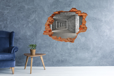 3D Loch Aufkleber Eine verfallene Mauer mit Blick auf einen leeren Platz