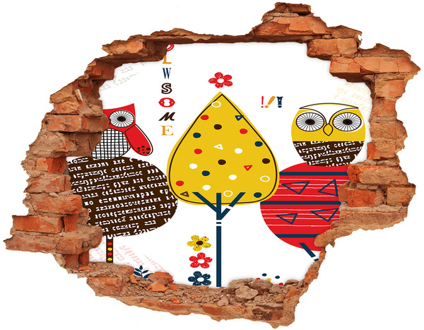 Wandbilder 3D Mauerdurchbruch Bunte Bäume in einem Loch in der Wand