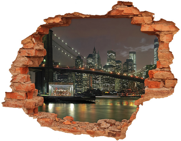 Wandtattoos 3D Optik Loch New York bei Nacht durch ein Loch in der Wand